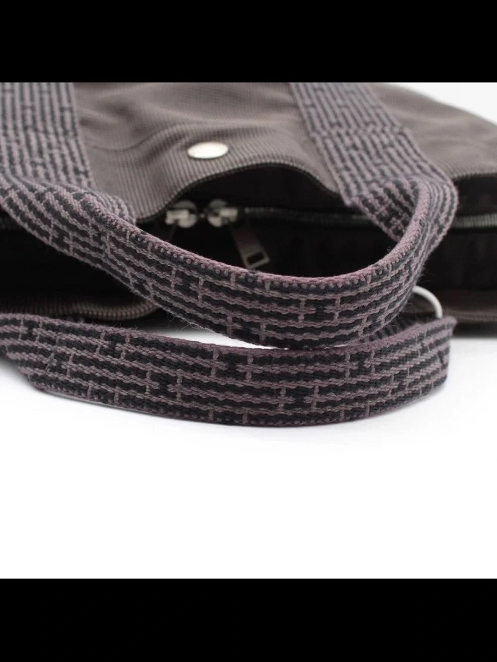 Hermes Dark Brown Canvas Tote with Signature Webbing